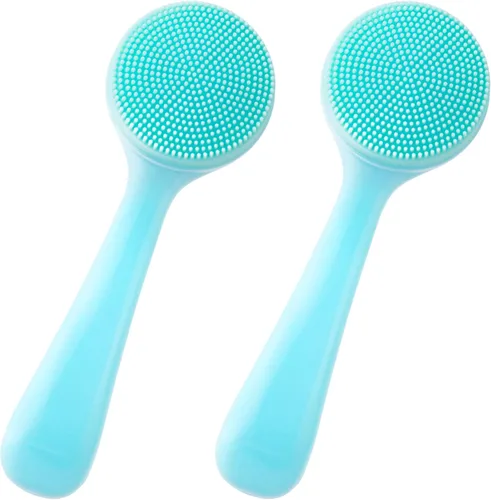 HINZIC Paquete de 2 cepillos de limpieza facial manual de silicona, agradable a la piel, impermeable, limpiador exfoliante para puntos negros,