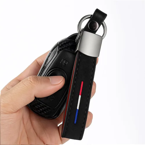 Bandera americana de 3 colores con rayas bordadas en cuero negro pistola Anillo de llavero para todos los AUTOS (Bandera americana de 3 colores)