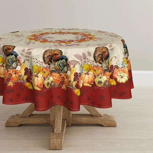 Horaldaily Mantel redondo de Acción de Gracias, 60 x 60 pulgadas, diseño de pavo y calabaza, otoño, cosecha, vintage, lavable, para fiesta, picnic,