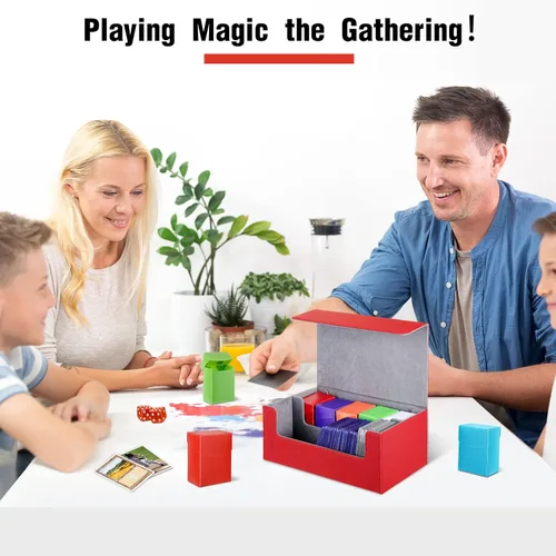 Miniatura 5 de Yexiya 7 cajas de cartas de cubierta, 1 funda de almacenamiento de cuero con 6 cajas de almacenamiento de plástico para jugar Mtg Tcg (rojo, gris)