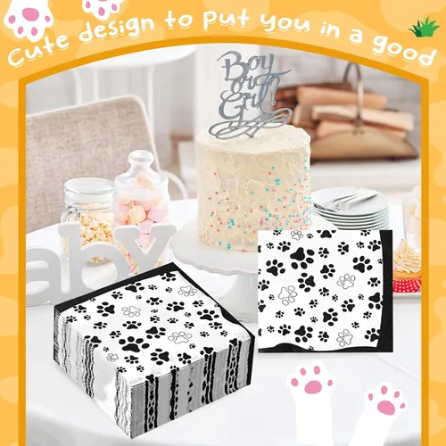 Miniatura 6 de CHENGU 100 servilletas con estampado de patas, 2 capas, suministros de fiesta, suministros de fiesta de animales de granja, para cumpleaños temático