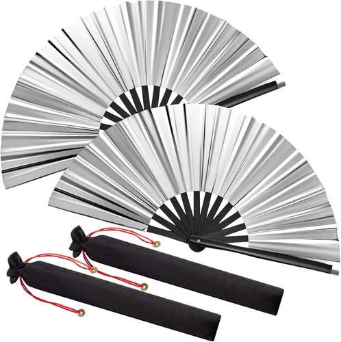 Miniatura 19 de Maitys Paquete de 2 ventiladores de mano plegables grandes de 13 pulgadas, ventiladores chinos de mano grandes para baile de línea, Tai Chi