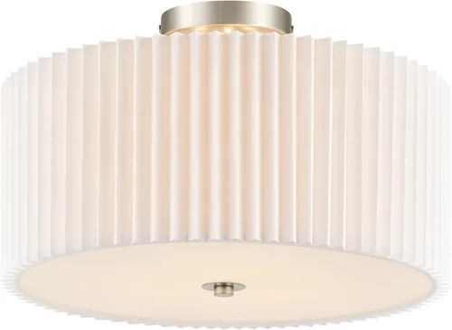 Miniatura 16 de VONLUCE Lámpara de techo semiempotrada de 12.2 pulgadas, moderna lámpara de techo de 2 luces con pantalla de tambor plisada blanca, 2 enchufes E26