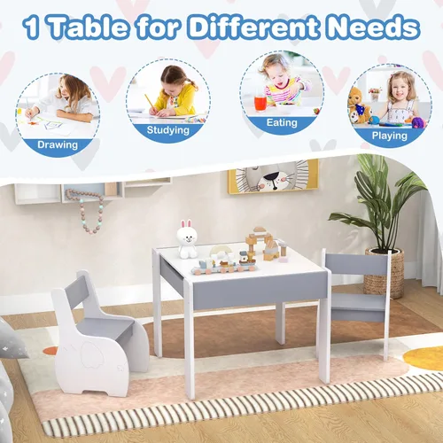 Miniatura 7 de Costzon Juego de mesa y silla para niños, mesa de actividades de madera 4 en 1 y 2 sillas con pizarra desmontable para arte, manualidades, dibujo