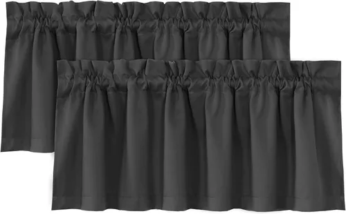 Miniatura 42 de H.VERSAILTEX Cenefas de cortina 100% opacas para ventanas, 2 paneles con aislamiento térmico, bolsillo para barra, pequeña cenefa corta para cocina