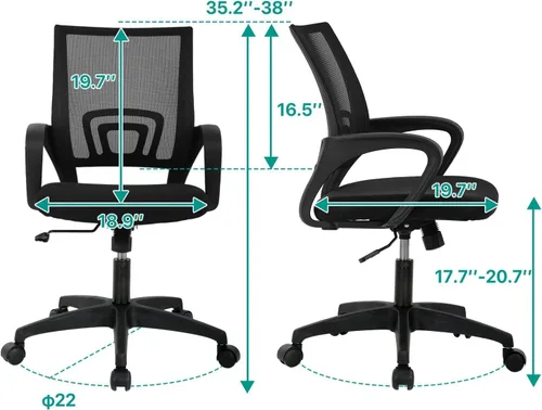 Miniatura 3 de Silla de oficina ergonómica con soporte lumbar, silla de escritorio de malla ajustable para dolor de espalda, taburete giratorio ejecutivo moderno