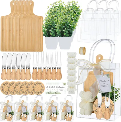 Miniatura 12 de Honeydak 49 Piezas Premios de Baby Shower para Jugadores de Juegos, 6 Juegos de Tabla de Quesos con Tenedor y Cuchillos, Posavasos, Toalla, Planta