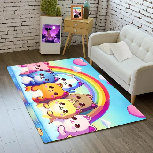 Miniatura 14 de Alfombra de gato para habitación de niñas, diseño de dibujos animados, decoración para dormitorio, bonita alfombra de área de gatos, alfombras