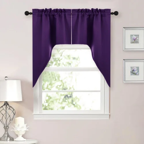 Miniatura 78 de NICETOWN Home Fashion - Cortinas de cocina con bolsillo para poste, cenefa festoneada a medida, cenefa festoneada sólida para ventana de Marrón