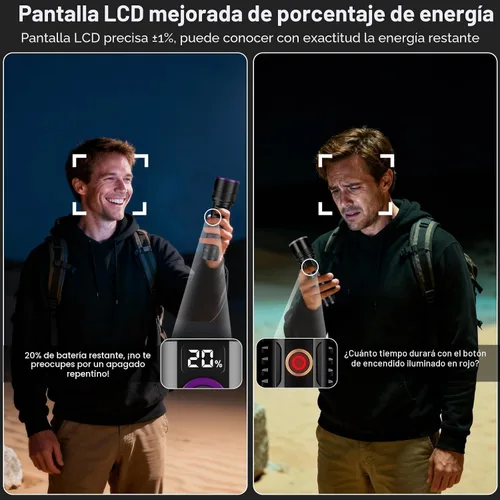 Miniatura 6 de Goreit Luz negra de 365 nm con lente de filtro, linterna de luz UV fuerte de 30 W, recargable con pantalla LCD, luz negra ultravioleta