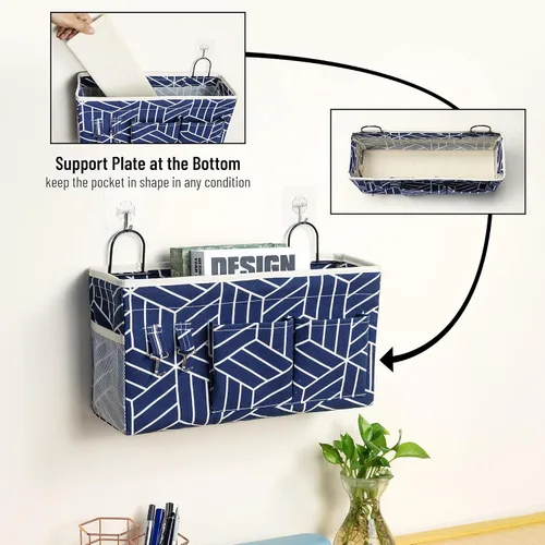 Miniatura 3 de 2 bolsas grandes para colgar en la pared, organizador de bolsillos de tela de lino para puerta, armario, impermeable, multifuncional, para sala de 2