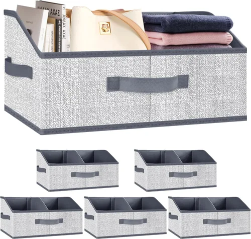 Miniatura 9 de Contenedores grandes de almacenamiento para estantes [4 unidades], cesta de almacenamiento plegable decorativa, organizador de armario de tela