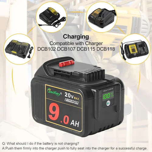 Miniatura 6 de waitley Paquete de 2 baterías de repuesto de 20 V 9.0 Ah compatibles con DCB200 DCB209 20V DCD DCF DCG Series Herramientas eléctricas inalámbricas