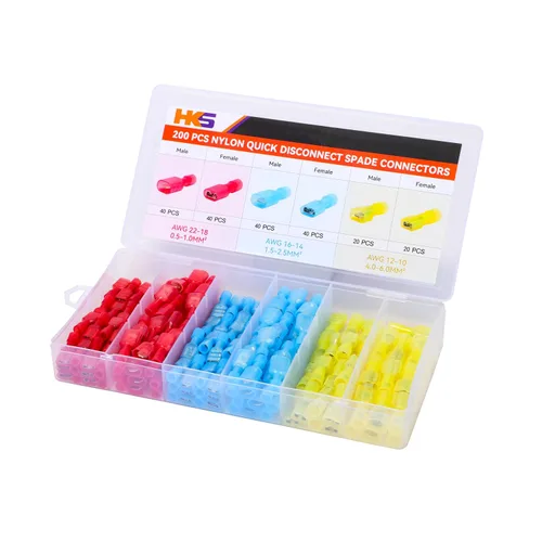 HKS 200 PCS (100 pares) conectores de pala de nailon aislados macho y hembra de 22-10 AWG – Terminales de cable de desconexión rápida, kit de