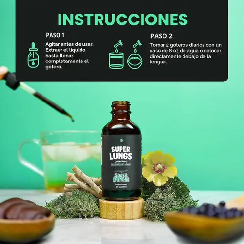 Miniatura 2 de SuperBonsai Super Lungs Mullein Drops - Tintura de apoyo pulmonar a base de hierbas con extracto de hoja de gordolobo, saúco, Reishi, raíz