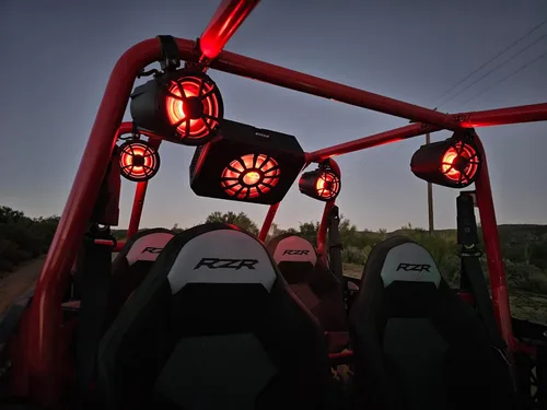 Miniatura 8 de NOAM NUTV5-S V.2 - Kit de sistema estéreo marino ATV/carrito de golf/UTV - con 2 altavoces de torre de luz LED impermeables, subwoofer, controlador