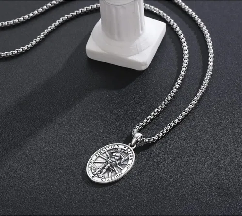 Miniatura 113 de Collar de plata de ley 925 con medalla de San Patrón, colgante de protección católica, amuleto, joyería religiosa para hombres y mujeres
