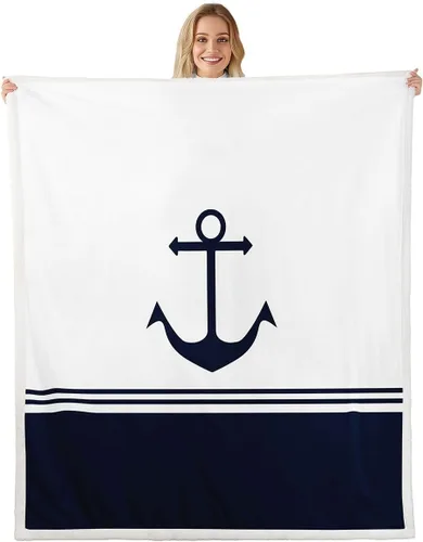 Miniatura 26 de Swim Ring Flannel Blanket All Seasons,Nautical Theme Bed Blanket for Kawaii Home Decor,Navy Blue Stripes Blanket for Kids Girls Sofa Couch,40"x50
