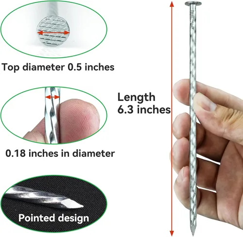 Miniatura 2 de Estacas para Paisajismo Galvanizadas de Servicio Pesado de 6.3 Pulgadas, (Paquete de 300) Picos de Metal en Espiral para Césped para Césped