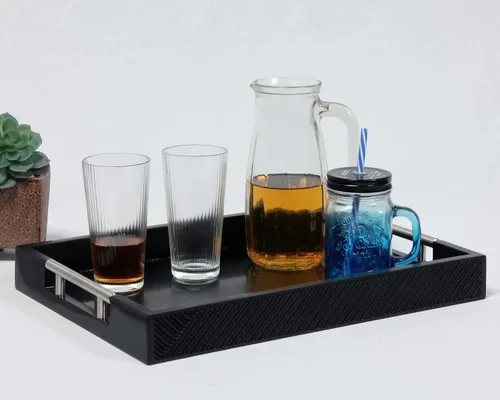 Miniatura 2 de Bandeja para servir con asas de metal pulido, bandeja rectangular para mesa de café de 16.5''x12'', bandeja decorativa moderna, bandeja otomana Negro
