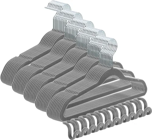 Miniatura 8 de Paquete de 50+10 perchas de terciopelo antideslizantes para ropa para trajes, perchas para ahorrar espacio, 15 ~ 20 libras, resistentes de 17.5