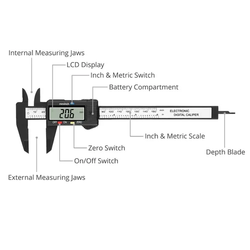Miniatura 4 de HDLNKAK Calibre digital Vernier, herramienta de medición de calibradores de 0 a 6 pulgadas, calibrador micrómetro electrónico, función de apagado