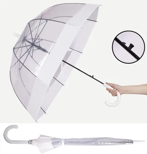 Miniatura 3 de ThreeH Paraguas de burbujas transparente, mango de fácil agarre, cúpula transparente de plástico resistente, 8 varillas, paraguas de lluvia de palo