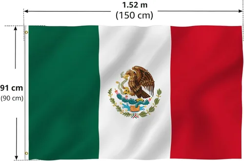 Miniatura 7 de Anley Fly Breeze - Bandera de México de 3 x 5 pies, color vivo y a prueba de decoloración, cabecera de lona y doble costura, banderas nacionales