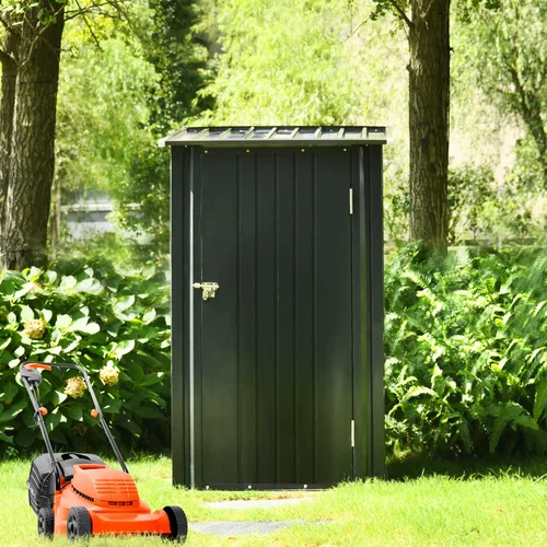 Miniatura 6 de Cobertizo de almacenamiento para exteriores, cobertizo de jardín de acero metálico de 3 x 3 pies con puerta individual con cerradura, pequeño