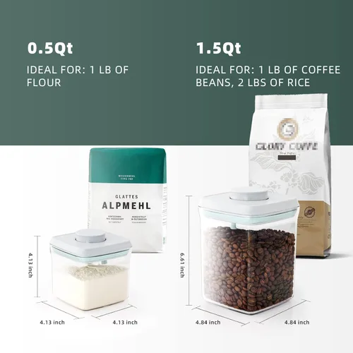 Miniatura 10 de Recipientes Herméticos Pop Apilables - Paquete de 2 Recipientes de Almacenamiento de Cereales con Tapas Herméticas, Recipientes Pop Up a Prueba