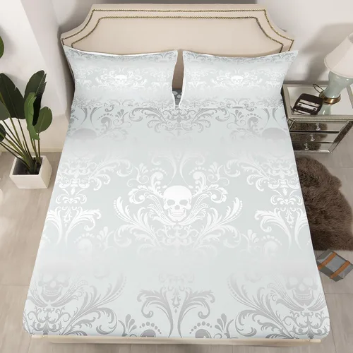 Miniatura 38 de Sábanas de cama góticas de damasco para adultos, sábana bajera ajustable victoriana antigua, sábanas góticas florales vintage, juego de ropa de cama