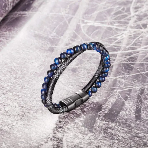 Miniatura 3 de murtoo - Pulsera de piel con cuentas o abalorios para hombre cuentas naturales acero y piel