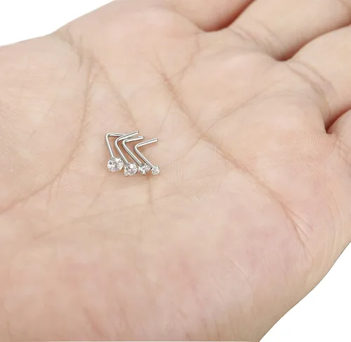 Miniatura 6 de Jstyle arete para la nariz de acero inoxidable, 4 piezas de 20 g. Piercing con pasador en forma de L de 1.5 mm, 2 mm, 2.5 mm y 3 mm.