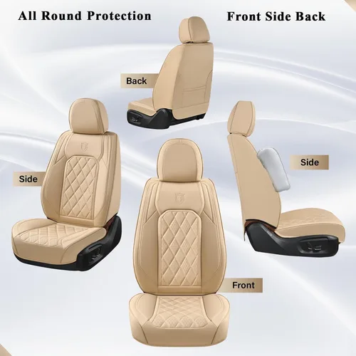 Miniatura 7 de Coverado Fundas de Asientos Delanteros, Funda de Asiento de Cuero Sintético de Lujo Impermeable, Protector de Asiento de Coche Beige, Funda