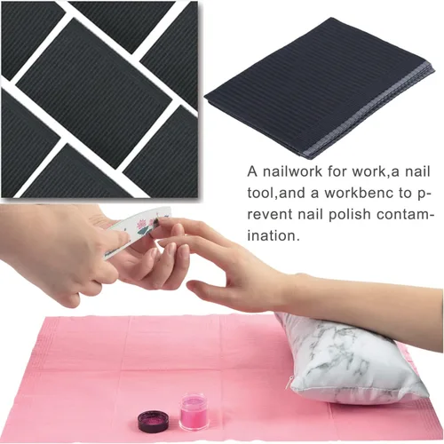 Miniatura 6 de LXIANGN 125 toallas desechables para arte de uñas, 13 x 17 pulgadas, impermeable, 3 capas, tapete de arte de uñas, hojas de papel, almohadillas Negro