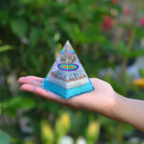Miniatura 9 de Juego de pirámide de orgón y piedra de palmera de horóscopo, cristal curativo de acuario, signo del zodiaco, hecho de pirita y angelita para calma