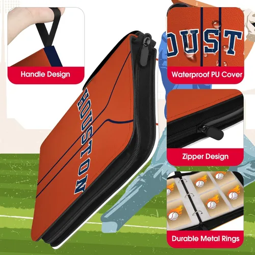 Miniatura 2 de Carpeta de tarjetas de béisbol con mangas, 400 bolsillos, color naranja Houston, carpeta de 3 anillas, organizador de carpetas de almacenamiento
