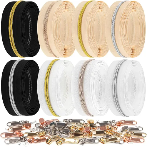 Miniatura 10 de DOITEM 31 yardas, 10 unidades de cremalleras de costura #3, cremalleras de bobina de nailon surtidos para coser con 40 deslizadores de cremallera