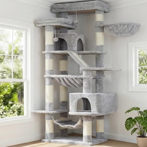 Miniatura 10 de Heybly Árbol para Gatos, Torre para Gatos Multinivel de 68 Pulgadas para Gatos de Interior, Condominio para Gatos con 2 Perchas de Felpa Ensanchadas