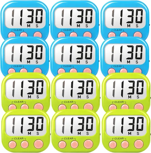 Temporizadores de aula para profesores y niños, temporizador digital magnético grande, suministros para profesores, paquete de 12, azul y verde Azul