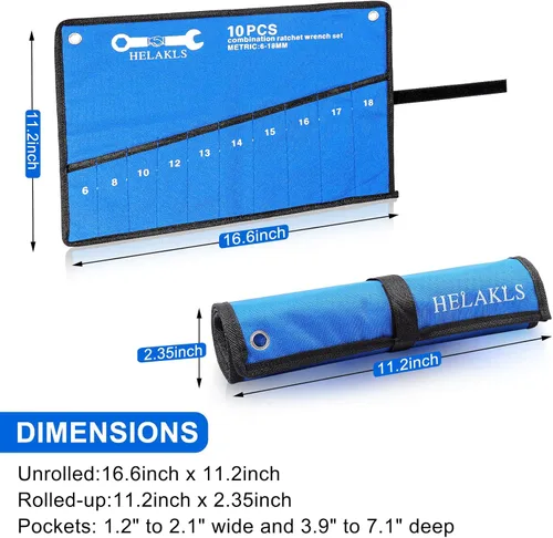 Miniatura 5 de Bolsa Organizadora Enrollable de 10 Bolsillos para Llaves y Herramientas, Organizadores de Herramientas de Lona Resistente en Azul