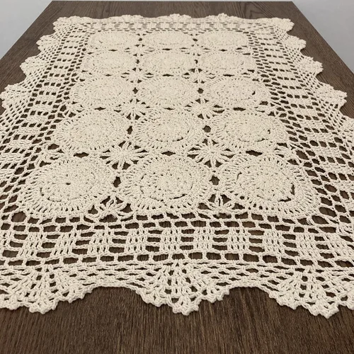 Miniatura 12 de Hsvanyr Mantel rectangular de algodón hecho a mano con encaje de ganchillo, 19 x 27 pulgadas, centros de mesa beige para comedor
