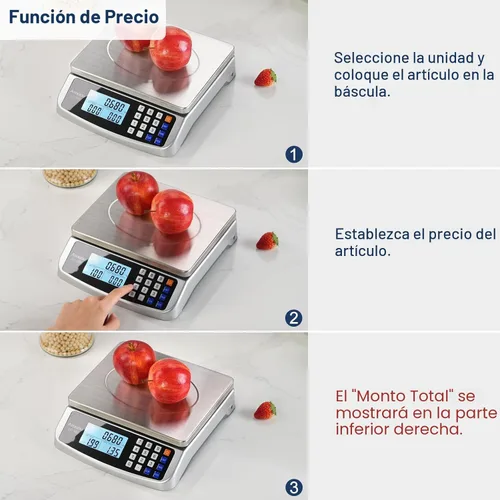 Miniatura 4 de Atogou Báscula de alimentos de 110 libras, báscula de cocina comercial con cálculo de precios, enchufable utilizable, 0.05oz/1g, acero inoxidable