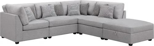 Coaster Home Furnishings Cambria - Sofá modular tapizado de 5 piezas con otomana de almacenamiento, patas redondeadas y almohadas decorativas