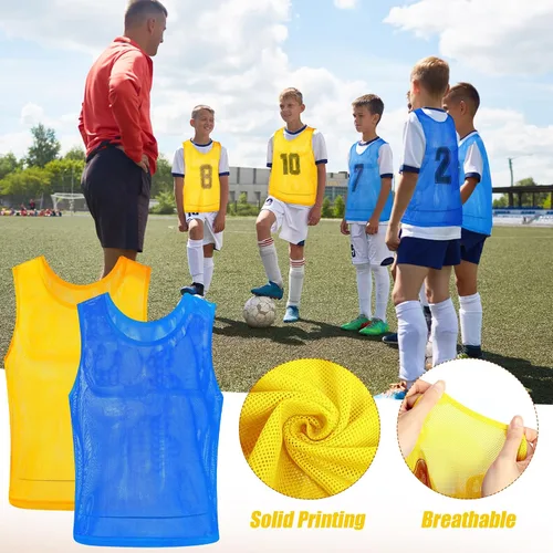 Miniatura 3 de Vabean Paquete de 24 Chalecos de Malla de Nailon para Práctica de Equipo Scrimmage Petos Camisetas Chaleco de Entrenamiento para Deportes de Adultos