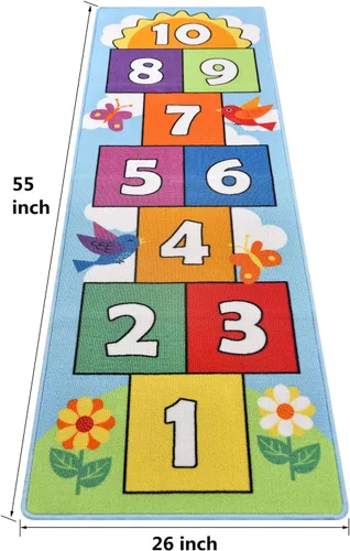 Miniatura 3 de Hop and Count Hopscotch - Alfombra de juego para niños, alfombra de juego para gatear, alfombra antideslizante de aprendizaje de números para niños