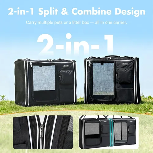 Miniatura 4 de Lekereise Transportador grande para gatos de lado suave, 28 x 13 x 13 pulgadas, transportador de viaje grande para 2 gatos con cierres de cremallera