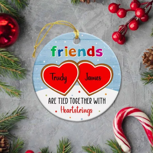 Miniatura 6 de Adornos de cerámica personalizados para los mejores amigos están atados con cuerdas de corazón, adorno personalizado de 2 amigos, adorno de buenos