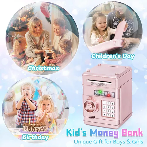 Miniatura 5 de Refasy Alcancía para dinero en efectivo, cajero automático, banco electrónico de monedas para niños de 3 a 12 años, caja de ahorro de dinero, mini