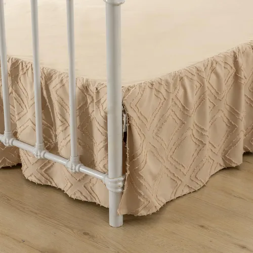 Falda de cama tamaño Full con volantes y esquinas divididas, falda de cama boho acolchada caída de 14 pulgadas con plataforma, camello claro - 14''